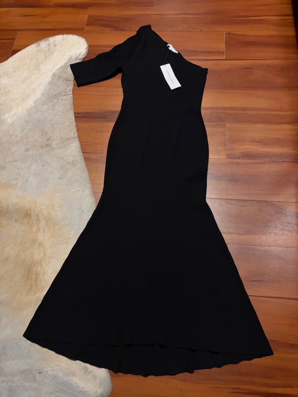 Veronica Beard Black One-Shoulder Ribbed Maxi Montrose Knit Dress Sz L NWT $498